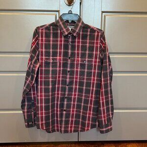 Express Fitted button front shirt sz S in red windowpane plaid
